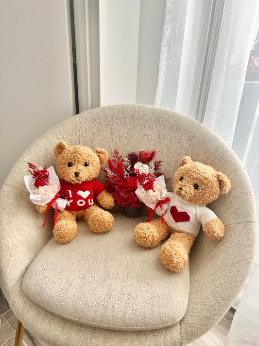 Valentines Day bear with preserved mini rose bouquet