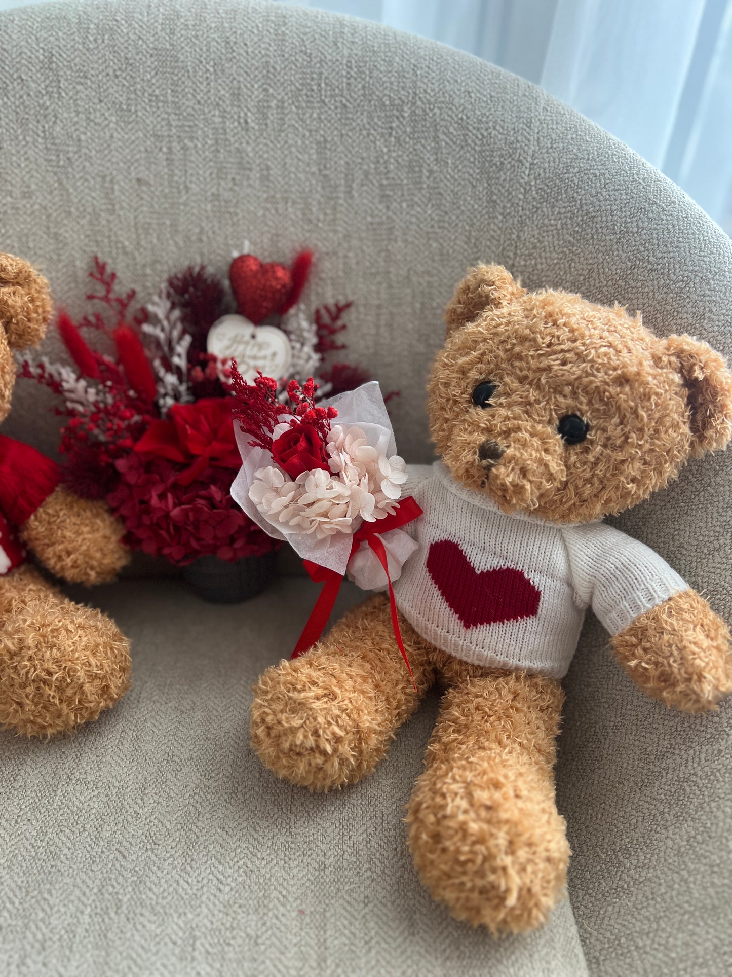 Valentines Day bear with preserved mini rose bouquet